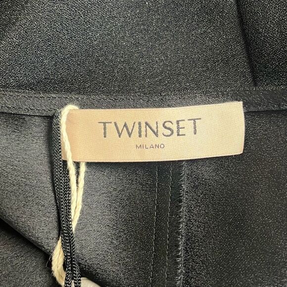 Twinset Milano Size 14 Knee Length Shift Dress Black Bell Sleeves Classic office - Picture 4 of 10